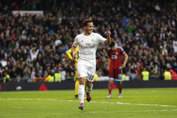 FILE - In this Wednesday, Dec. 30, 2015 filer, Real Madrid's Lucas Vazquez celebrates after scoring a goal during a Spanish La Liga soccer match between Real Madrid and Real Sociedad at the Santiago Bernabeu stadium in Madrid. Many nations are betting on youth at the European Championship, giving promising youngsters a chance to breakthrough in France. Some of the top nations have included up-and-coming players in their squads for this months tournament, with some giving up experience to make way for young talent.(AP Photo/Daniel Ochoa de Olza, File)