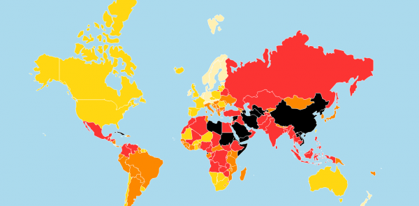 Harta e lirisë së medias në 2016 | Foto nga : Reporter pa kufi