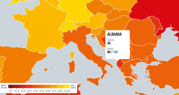 Harta e Transparency International per perceptimin e korrupsionit